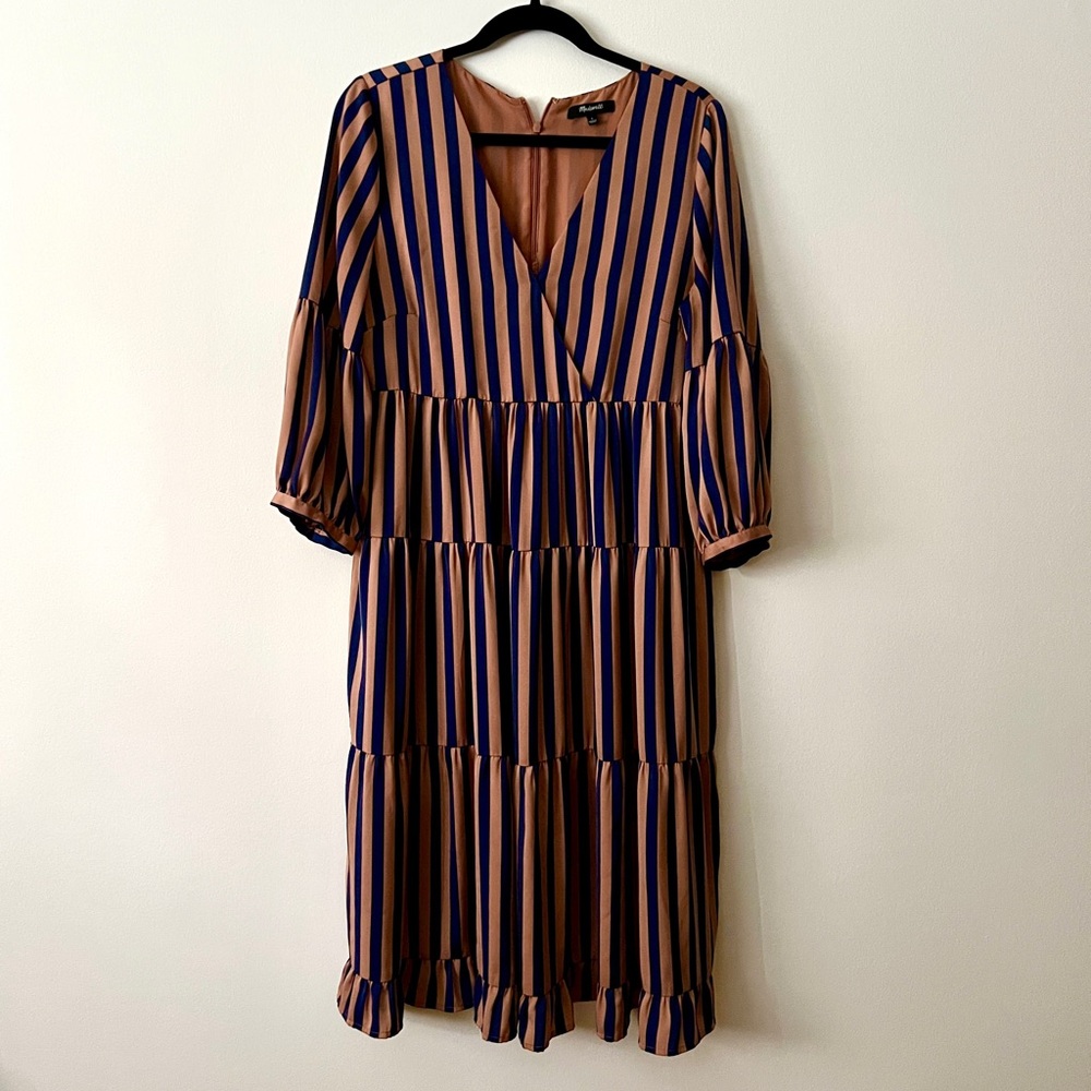 Striped Navy and Tan Maxi Dress